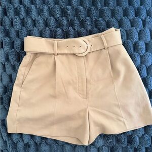Mango High Waist Tan Shorts with Belt